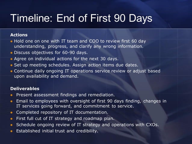 SMB CIO First 90 Days Plan Example | PPT