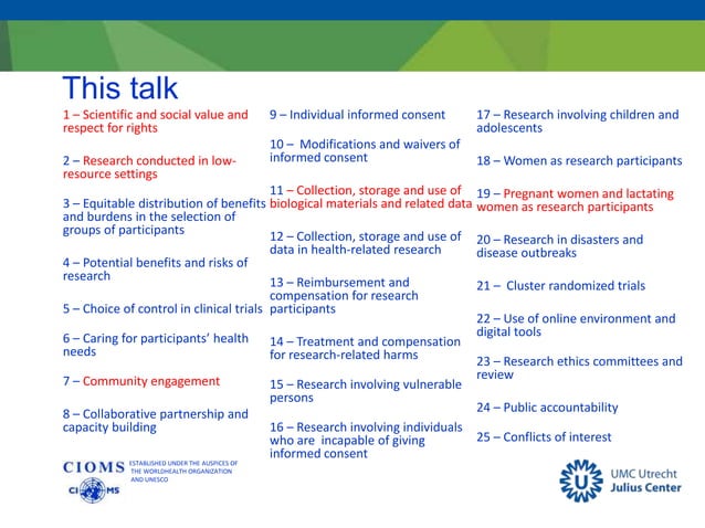 Revision of the CIOMS ethical guidelines for Biomedical Research | PPT