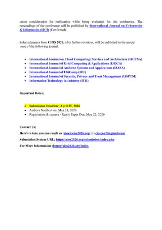 Call for Research Papers!!! 4th International Conference on Cloud, IoT ...
