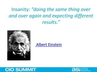 Albert Einstein
Insanity: “doing the same thing over
and over again and expecting different
results.”
 