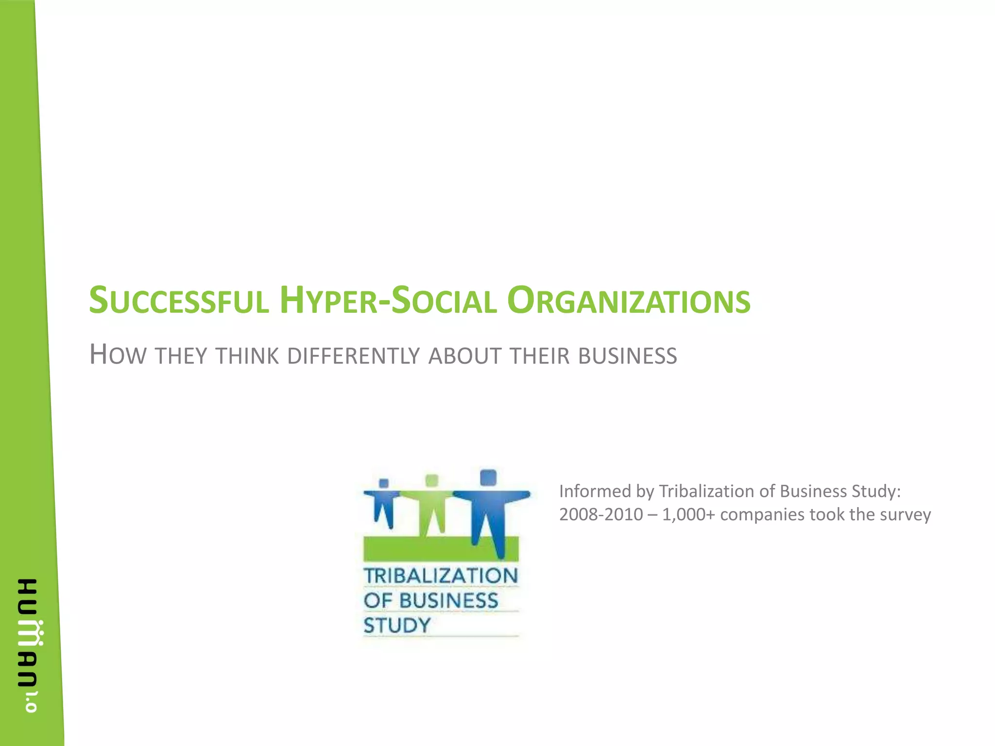 How they think differently about their businessSuccessful Hyper-Social OrganizationsInformed by Tribalization of Business Study:2008-2010 – 1,000+ companies took the survey 