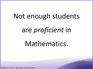 Not enough students
are proficient in
Mathematics.
IDENTIFY THE PROBLEM
 
