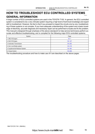 1996 TOYOTA T100 Factory Service Manual PDF