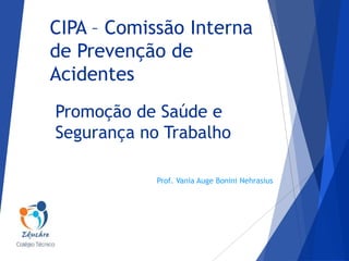 CIPA – Comissão Interna
de Prevenção de
Acidentes
Promoção de Saúde e
Segurança no Trabalho
Prof. Vania Auge Bonini Nehrasius

 