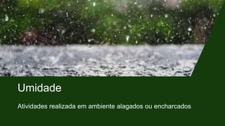 Umidade
Atividades realizada em ambiente alagados ou encharcados
 