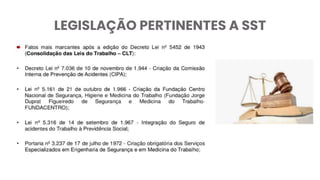 LEGISLAÇÃO PERTINENTES A SST
 