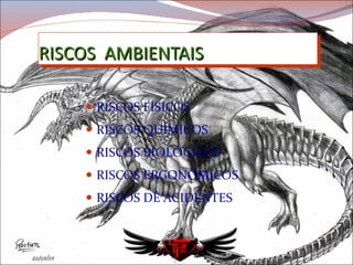 RISCOS  AMBIENTAIS RISCOS FÍSICOS RISCOS QUÍMICOS RISCOS BIOLÓGICOS RISCOS ERGONÔMICOS RISCOS DE ACIDENTES 