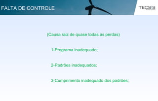 (Causa raiz de quase todas as perdas)
1-Programa inadequado;
2-Padrões inadequados;
3-Cumprimento inadequado dos padrões;
FALTA DE CONTROLE
 