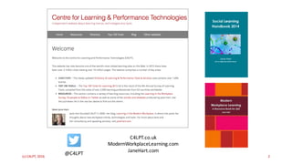 C4LPT.co.uk
ModernWorkplaceLearning.com
JaneHart.com
@C4LPT(c)	C4LPT,	2016 2
 