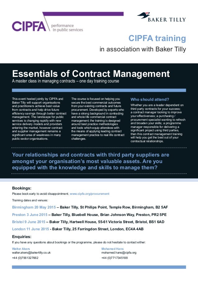 Cipfa baker tilly contract management training advert march2015
