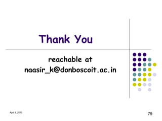 Thank You
                       reachable at
                naasir_k@donboscoit.ac.in




April 9, 2013
                                            79
 