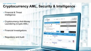 29Proprietary and Confidential
Cryptocurrency AML, Security & Intelligence
OUR CAPABILITIES
Financial & Threat
Intelligence
Cryptocurrency Anti-Money
Laundering (Crypto AML)
Financial Investigations
Regulatory and Audit
 