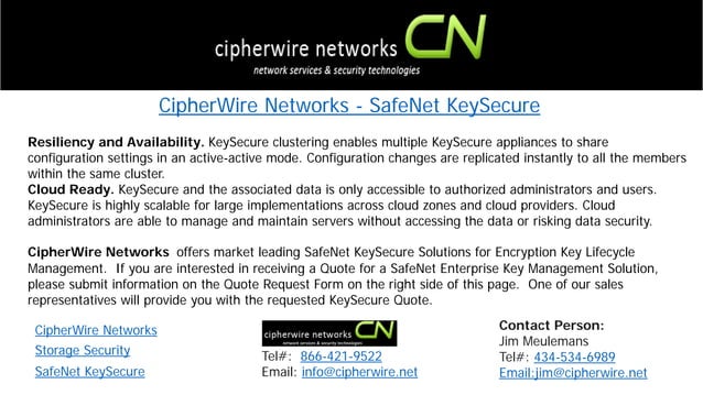 CipherWire Networks - SafeNet KeySecure | PPT