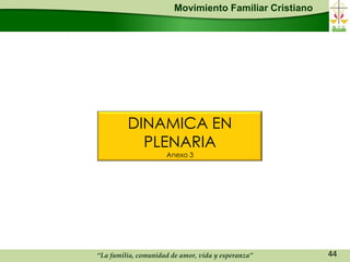 Movimiento Familiar Cristiano




         DINAMICA EN
           PLENARIA
                     Anexo 3




“La familia, comunidad de amor, vida y esperanza”       44
 