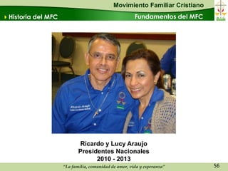 Movimiento Familiar Cristiano
Historia del MFC                                     Fundamentos del MFC




                           Ricardo y Lucy Araujo
                           Presidentes Nacionales
                                 2010 - 2013
                    “La familia, comunidad de amor, vida y esperanza”       56
 