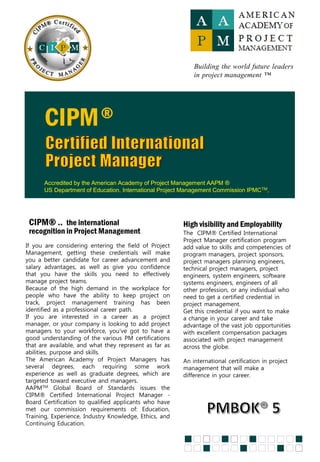 Certified International Project Manager , AAPM Certification by Syseneg