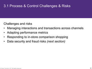 3.1 Process & Control Challenges & Risks



       Challenges and risks
       • Managing interactions and transactions across channels
       • Adapting performance metrics
       • Responding to in-store comparison shopping
       • Data security and fraud risks (next section)




© Grant Thornton LLP. All rights reserved.                        28
 