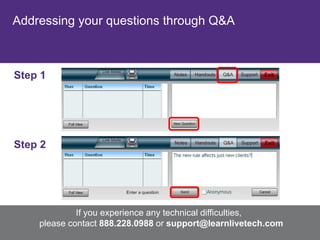 Addressing your questions through Q&A



       Step 1




       Step 2




                               If you experience any technical difficulties,
                      please contact 888.228.0988 or support@learnlivetech.com
© Grant Thornton LLP. All rights reserved.                                       3
 