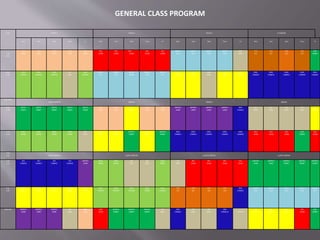 Back
Time GRADE-7 GRADE 8 GRADE 9 IV-WISDOM
Mon Tues Wed Thurs Fri Mon Tues Wed Thurs Fri Mon Tues Wed Thurs Fri Mon Tues Wed Thurs Fri
7:30-
8:30
TLE
SHA
TLE
SHA
ESP
SHA
TLE
SHA
TLE
SHA
SCI
JOAN
SCI
JOAN
ESP
JOAN
SCI
JOAN
SCI
JOAN
MATH
JOY
MATH
JOY
MATH
JOY
MATH
JOY
ESP
ERIC
TLE
E/J
TLE
E/J
TLE
E/J
TLE
E/J
ESP
EMMY
8:30-
9:30
ENG
DHANG
ENG
DHANG
ENG
DHANG
AP
ERIC
ENG
DHANG
MATH
JOY
MATH
JOY
MATH
REME
MATH
JOY
MATH
JOY
FIL
EDITH
FIL
EDITH
ESP
ERIC
FIL
EDITH
FIL
EDITH
ENG
CAMILE
ENG
CAMILE
ENG
CAMILE
ENG
CAMILE
ENG
CAMILE
9:30-10:00
LUNCH BREAK BREAK BREAK BREAK
10:00
11:00
MATH
EMMY
MATH
EMMY
MATH
EMMY
MATH
EMMY
MATH
REME
TLE
SHA
TLE
SHA
FIL
EDITH
TLE
SHA
TLE
SHA
MAPEH
JANE
MAPEH
JANE
MAPEH
JANE
MAPEH
JANE
SRA
CAMILE
AP
ERIC
AP
ERIC
AP
ERIC
AP
ERIC
FIL
EDITH
11:00
12:00
ENG
REME
ENG
REME
ENG
REME
ENG
REME
AP
ERIC
FIL
EDITH
FIL
EDITH
MAPEH
EMMY
FIL
EDITH
MAPEH
EMMY
ENG
CAMILE
ENG
CAMILE
ENG
CAMILE
ENG
CAMILE
ENG
CAMILE
SCI
JOAN
SCI
JOAN
SCI
JOAN
ESP
EMMY
SCI
JOAN
12:00
1:00 LUNCH BREAK LUNCH BREAK LUNCH BREAK LUNCH BREAK
1:00-
2:00
SCI
CAMILE
SCI
CAMILE
SCI
CAMILE
SCI
CAMILE
MAPEH
JANE
ENG
REME
ENG
REME
AP
ERIC
AP
ERIC
ENG
REME
AP
ERIC
SCI
JOAN
SCI
JOAN
SCI
JOAN
SCI
JOAN
MAPEH
JANE
MAPEH
JANE
MAPEH
EMMY
MAPEH
EMMY
MAPEH
EMMY
2:00-
3:00
FIL
EDITH
FIL
EDITH
FIL
EDITH
FIL
REME
FIL
EDITH
ENG
DHANG
ENG
DHANG
ENG
DHANG
ENG
REME
ENG
DHANG
TLE
S/J
TLE
S/J
TLE
S/J
TLE
S/J
SRA
CAMILE
MATH
JOY
MATH
JOY
MATH
JOY
MATH
JOY
MATH
JOY
3:00-4:00 MAPEH
JANE
MAPEH
JANE
MAPEH
JANE
AP
ERIC
ESP
SHA
ESP
JOAN
MAPEH
EMMY
MAPEH
EMMY
MAPEH
EMMY
AP
ERIC
SRA
CAMILE
AP
ERIC
AP
ERIC
SRA
CAMILLE VACANT
FIL
EDITH
FIL
EDITH
FIL
EDITH
SCI
JOAN
ESP
EMMY
GENERAL CLASS PROGRAM
 
