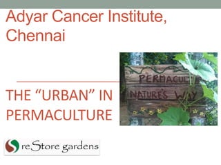 Adyar Cancer Institute,
Chennai

THE “URBAN” IN
PERMACULTURE

 