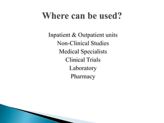 Inpatient & Outpatient units
Non-Clinical Studies
Medical Specialists
Clinical Trials
Laboratory
Pharmacy
 
