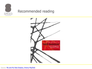 Recommended reading Source:  Me and My Web Shadow, Antony Mayfield 