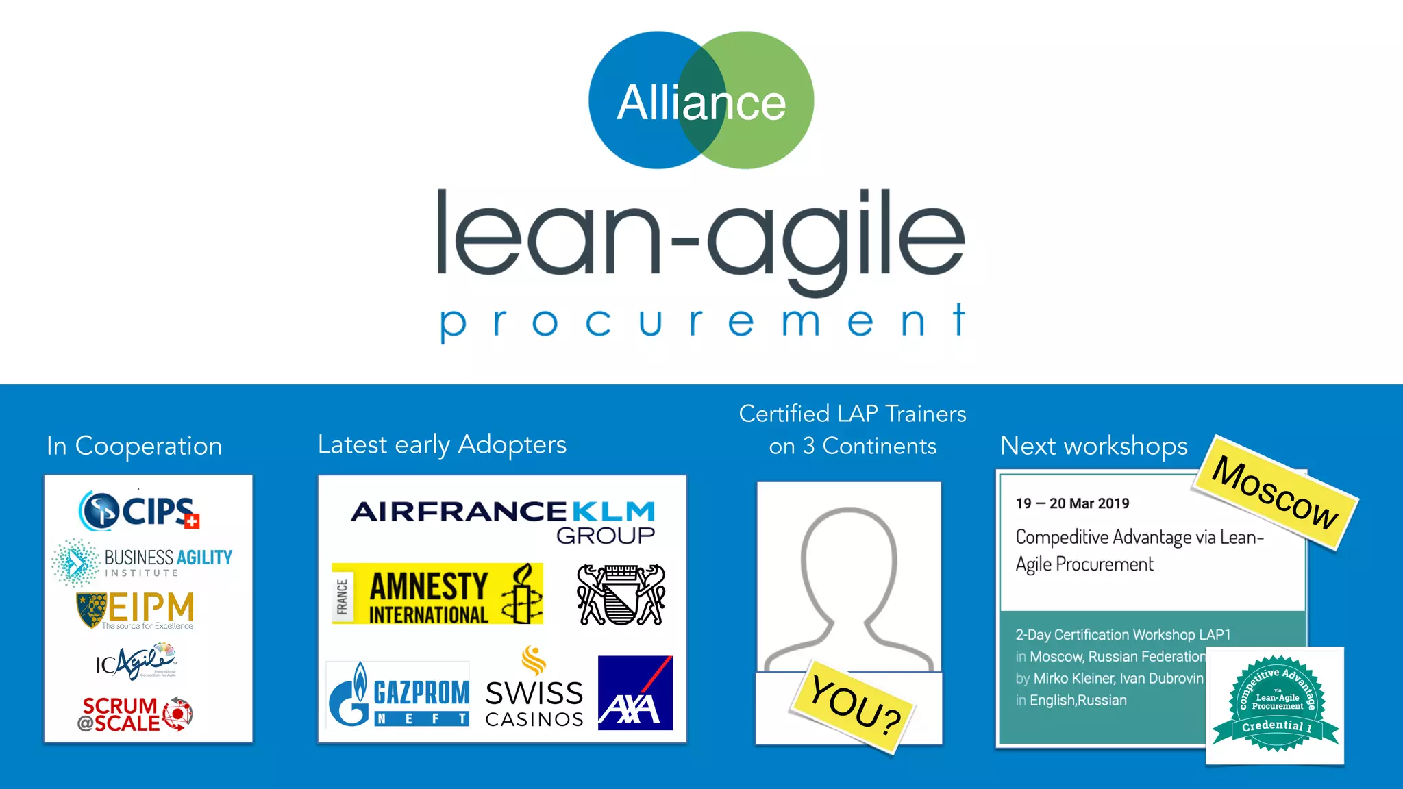 Next workshops
Alliance
In Cooperation
Moscow
Certified LAP Trainers
on 3 ContinentsLatest early Adopters
YOU?
 