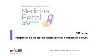 CIR tardío
Integración de los test de bienestar fetal. Finalización del CIR
Dra. Beatriz Herrero. HULP. Junio 2018
 