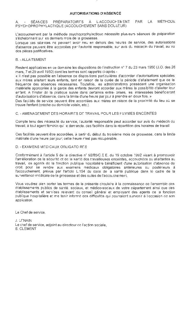 Circulaire Du 29 Février 1996 Relative Au Congé Enfant - 