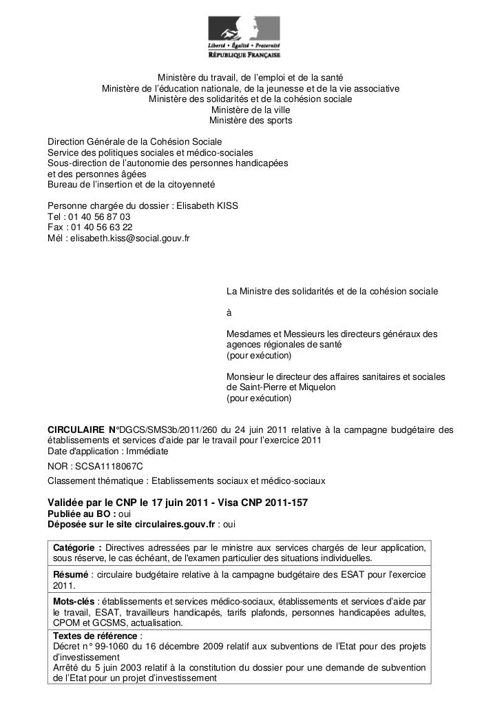 Circulaire relative à la campagne budgétaire des ESAT pour 