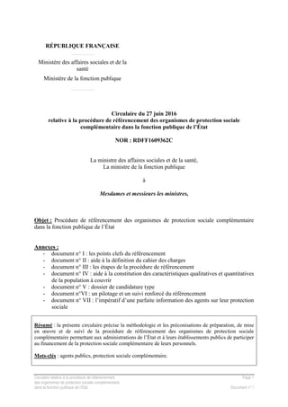 Circulaire relative à la procédure de référencement Page 1
des organismes de protection sociale complémentaire
dans la fon...