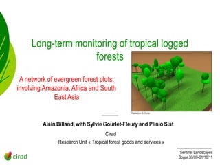 Long-term monitoring of tropical logged
                    forests
 A network of evergreen forest plots,
involving Amazonia, Africa and South
              East Asia
                                                  Réalisation G. Cornu




         Alain Billand, with Sylvie Gourlet-Fleury and Plinio Sist
                                     Cirad
               Research Unit « Tropical forest goods and services »
                                                                          Sentinel Landscapes
                                                                         Bogor 30/09-01/10/11
 
