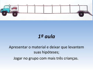 1ª aula
Apresentar o material e deixar que levantem
suas hipóteses;
Jogar no grupo com mais três crianças.