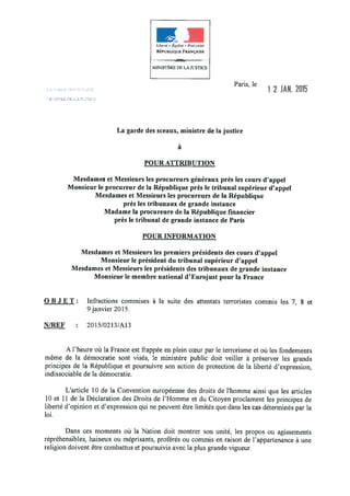 Circulaire 12 janvier 2015 - Ministère Justice