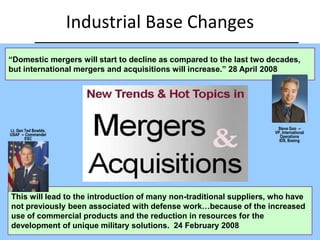 Funding“DOD pays for poorly performing programs by expropriating funds from other programs.  This type of action destabilizes the other programs and reducesthe overall buying power of the defense dollar.”  7 March 2008KeithActing Director, DCMA Ernst – formerF-22Nick Kuzemka – VP, Program Management, Lockheed Martin“Funding instability on complex weapon systems causes renegotiation and re-baselining of the plans, schedule and integration.  This has a ripple effect through the supply chain.”  6 March 2008
