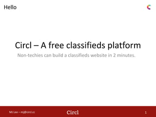 mj@circl.cc
Circl – A free classifieds platform
Non-techies can build a classifieds website in 2 minutes.
Hello
1
 