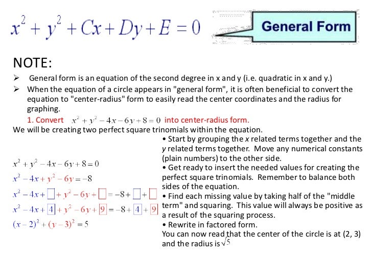 circle general form of the equation of a circle