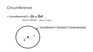 Circle, Radius, Diameter, Circumference and Area | PPTX
