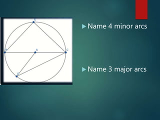  Name 4 minor arcs
Name 3 major arcs