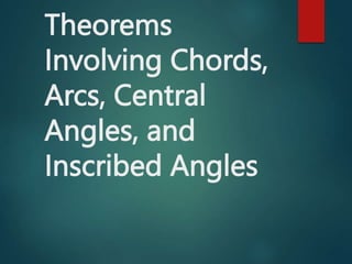 Theorems
Involving Chords,
Arcs, Central
Angles, and
Inscribed Angles