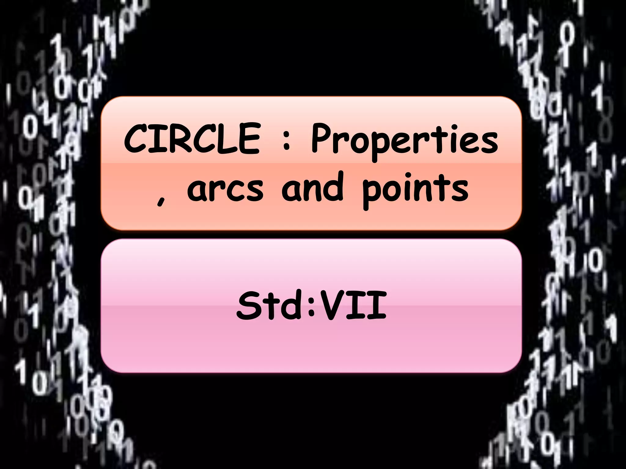 CIRCLE : Properties 
, arcs and points 
Std:VII 
 
