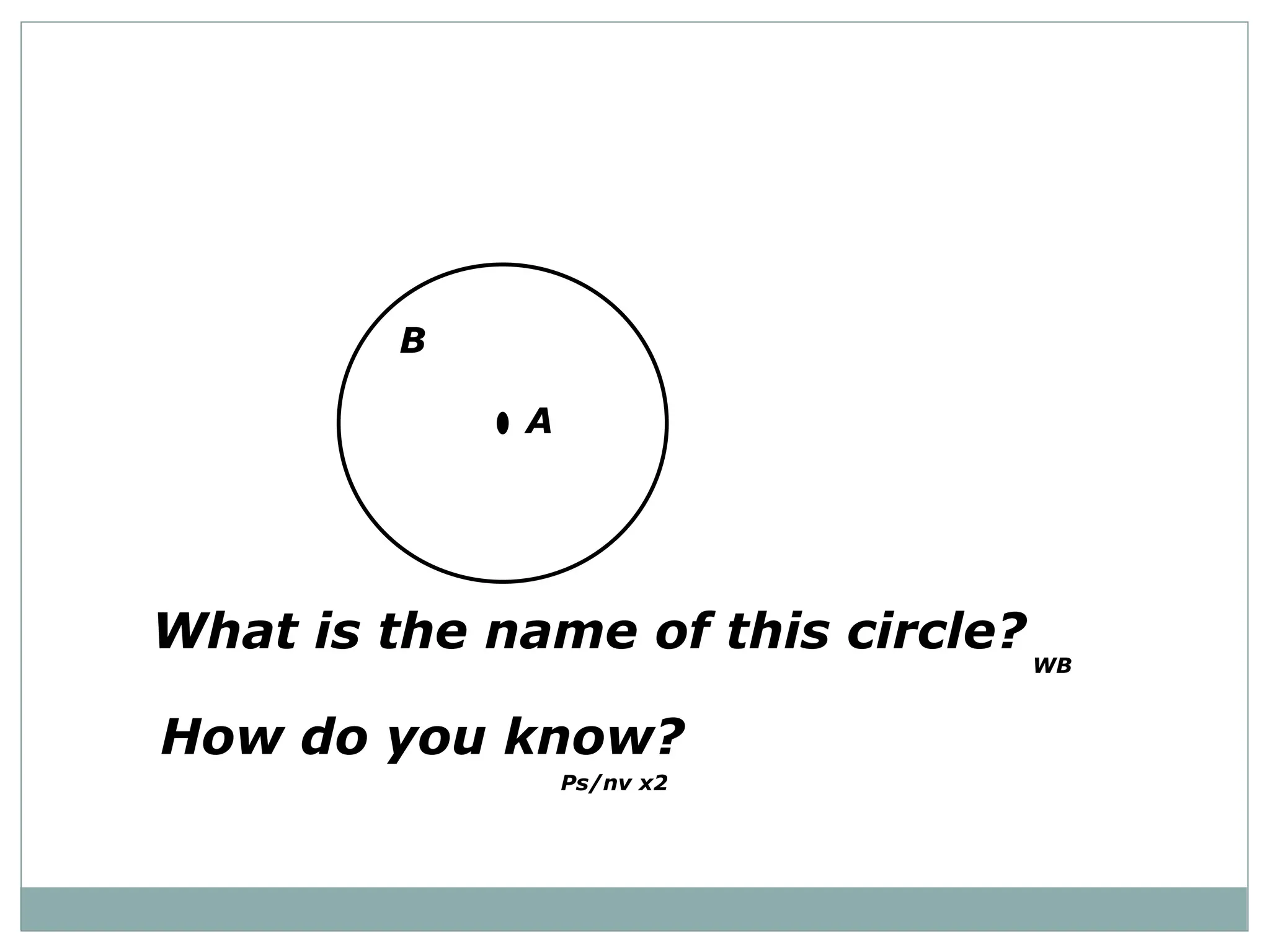 B
A
What is the name of this circle?
How do you know?
WB
Ps/nv x2
 