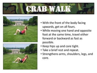 This strengthens the lower body. WALL SITPlace spine against  a flat wall.