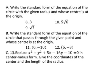 Radius Standard Form Circle lesson | PPTX