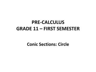 PRE-CALCULUS
GRADE 11 – FIRST SEMESTER
Conic Sections: Circle
 