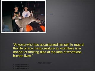 “ Anyone who has accustomed himself to regard the life of any living creature as worthless is in danger of arriving also at the idea of worthless human lives.” ~ Albert Schweitzer ~ ~ Albert Schweitzer ~ ~ Albert Schweitzer ~ ~ Albert Schweitzer ~ 