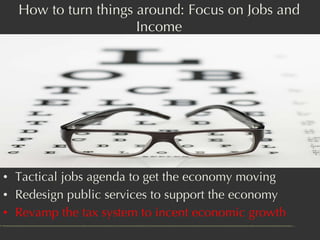 <ul><li>Tactical jobs agenda to get the economy moving  </li></ul><ul><li>Redesign public services to support the economy ...