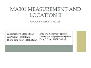 GROUP PROJECT : CIRCLES  MA301 MEASUREMENT AND LOCATION II Yeo Khai Sern (JH304 Miu) Luo Ya Xun (JH304 Miu) Thong Ying Xuan (JH304 Miu) Zhou Shu Xian (JH304 Epsilon) Tammy Lim Ting Yi (JH304 Epsilon) Yong Zi Fong (JH304 Epsilon)  