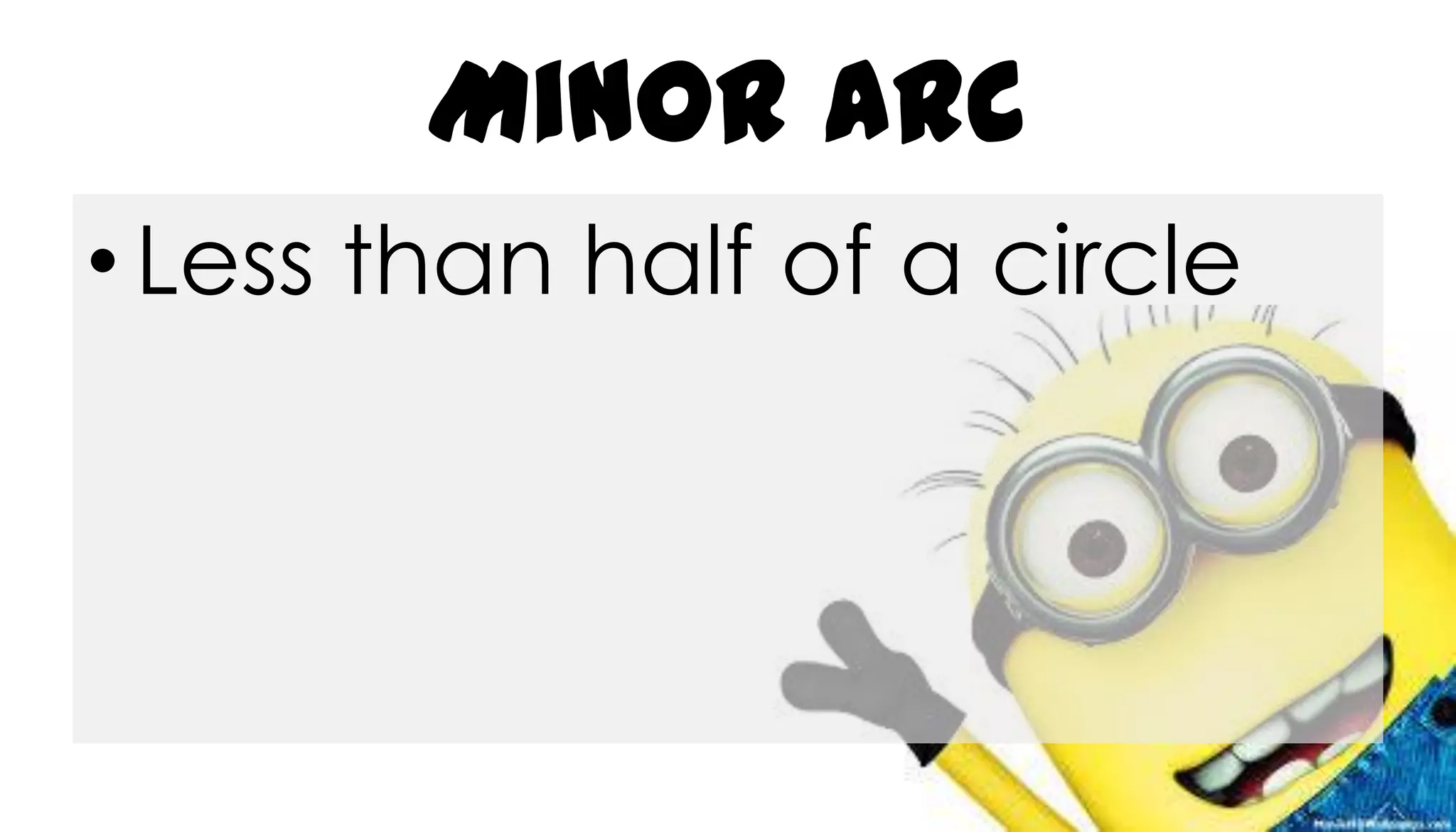 Minor Arc
• Less than half of a circle
