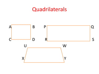Quadrilaterals 
A B P Q 
C D R S 
U W 
X Y 
 